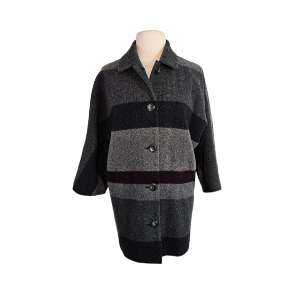 Worth Grey Striped Wool Coat - Picture 1 of 8
